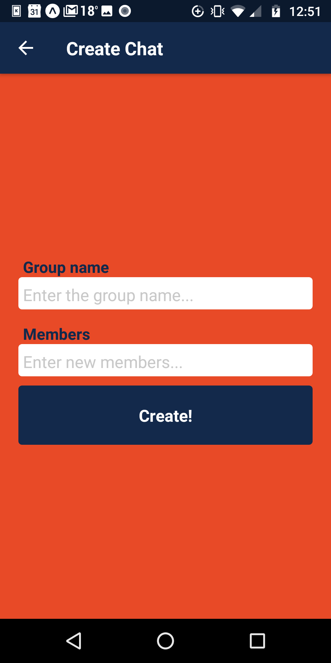 iFeel chat group creation screen